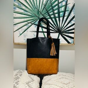 🖤🤎Colourblock Vegan Leather Tote Bag/ Shoulder Bag NWT